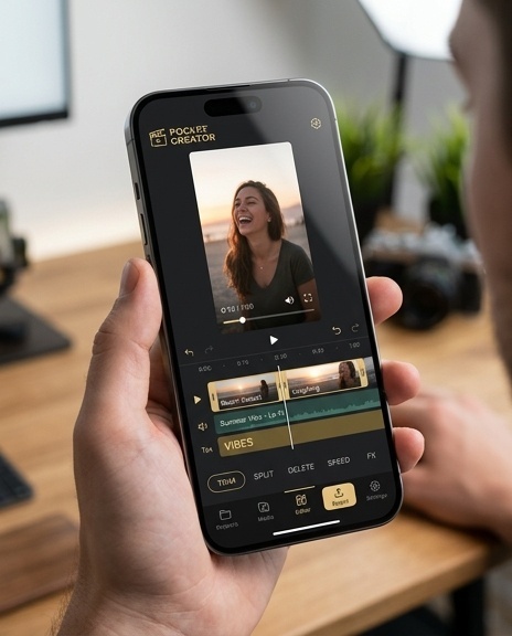 Écran de Pocket Creator sur un smartphone moderne