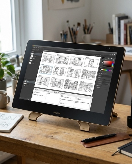 Interface de Storyboarder sur une tablette