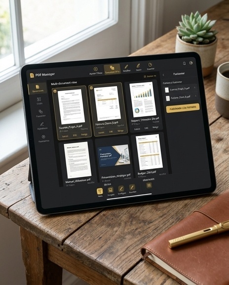 Vue de tablette avec l'interface PDF Manager